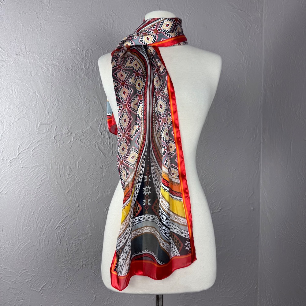 Vintage 60s 70s Style Scarf Abstract Print Yellow Orange Funky Pattern